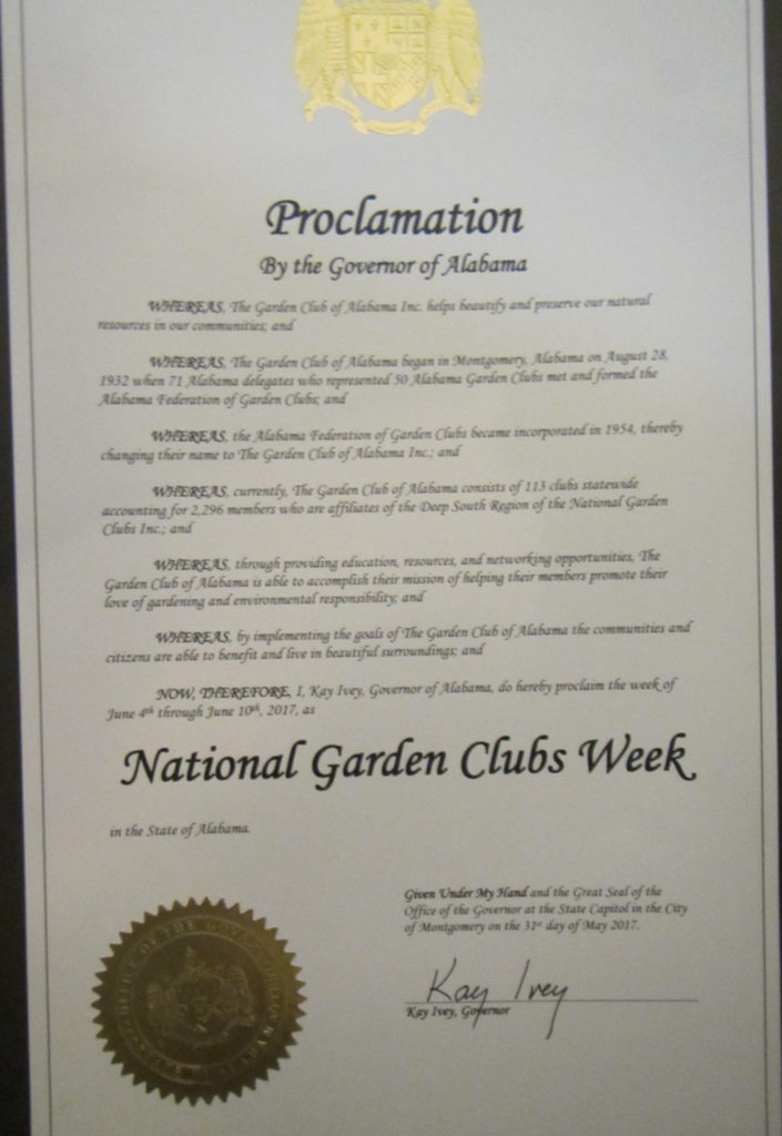 Garden Club of Alabama Governor's Proclamation
